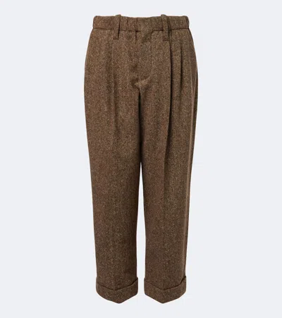 Brunello Cucinelli High-rise Wool-blend Straight Pants In Brown