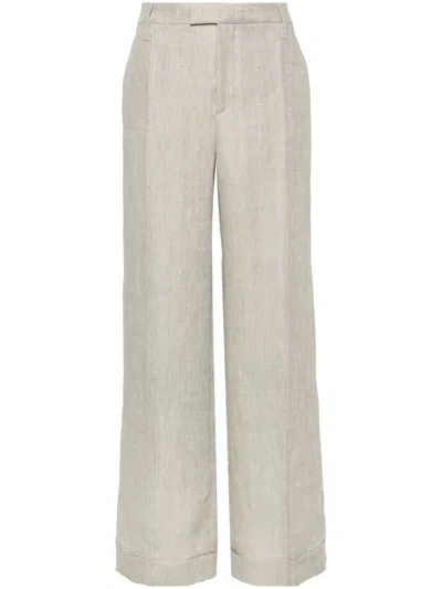 Brunello Cucinelli Cotton Corduroy Wide-flare Trousers With Monili In Neutral