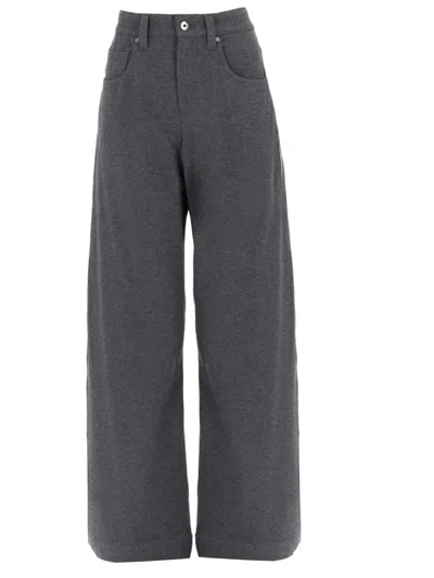 Brunello Cucinelli High-waist Wide-leg Cotton Pants With Stretch In Gray