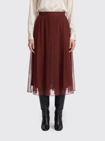 Brunello Cucinelli High-waisted Silk Full Midi Skirt In Brown