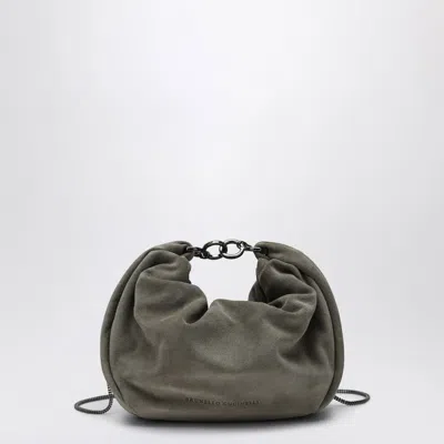 BRUNELLO CUCINELLI BRUNELLO CUCINELLI HOBO BRIOCHE BAG IN GREY/SAGE GREEN SUEDE