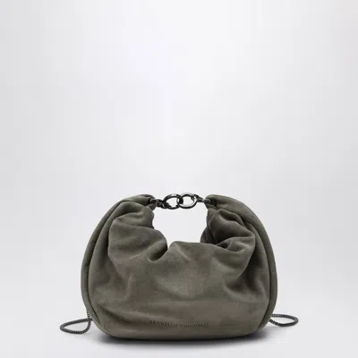 BRUNELLO CUCINELLI BRUNELLO CUCINELLI HOBO BRIOCHE BAG IN GREY/SAGE GREEN SUEDE