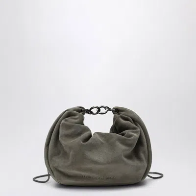 BRUNELLO CUCINELLI BRUNELLO CUCINELLI  HOBO BRIOCHE BAG IN GREY/SAGE GREEN SUEDE