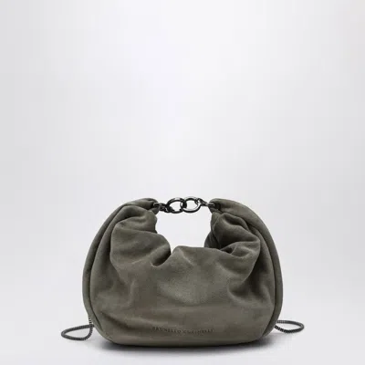BRUNELLO CUCINELLI BRUNELLO CUCINELLI HOBO BRIOCHE BAG IN GREY/SAGE GREEN SUEDE WOMEN
