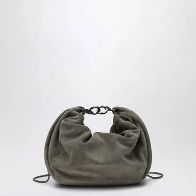 Brunello Cucinelli Hobo Brioche Bag In Grey/sage Suede