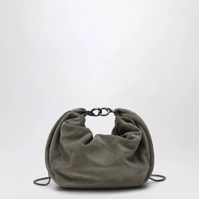 Brunello Cucinelli Hobo Brioche Bag In Grey/sage Suede