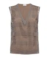Brunello Cucinelli Hollowed-out Knitted Vest In Gray