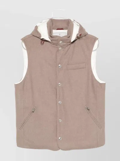 Brunello Cucinelli Hood Neckline Sleeveless Down Vest In Gray