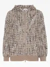 Brunello Cucinelli Hooded And Zipped Cardigan With Paillettes In Brown