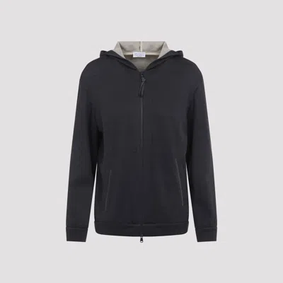 Brunello Cucinelli Layered Zip-up Hooded Sweatshirt In Black