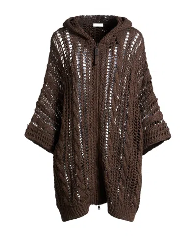 Brunello Cucinelli Hooded Cardigan In Brown