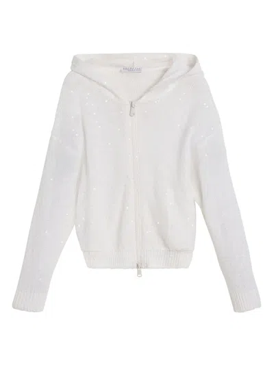 Brunello Cucinelli Kids' Hooded Cardigan In White