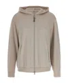 Brunello Cucinelli Beige Hoodie With Zip Closure In Cotton And Silk Woman In Nude