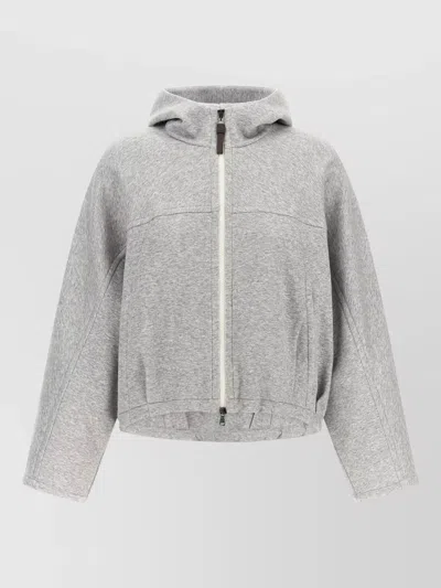 Brunello Cucinelli Hooded Cropped Knit Jacket Relaxed Fit In Gray