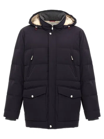 Brunello Cucinelli Navy Blue Hooded Down Jacket