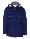 Brunello Cucinelli Wool Down Jacket With Detachable Hood In Blue