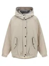 Brunello Cucinelli Women Water-repellent Techno Cotton Taffeta Down Jacket With Hood In Gray