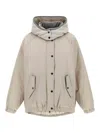 Brunello Cucinelli Women Water-repellent Techno Cotton Taffeta Down Jacket With Hood In Neutral