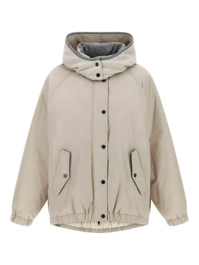 Brunello Cucinelli Hooded Down Jacket In Gray