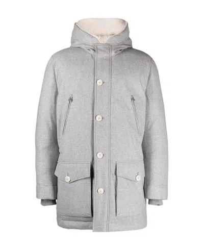 Brunello Cucinelli Hooded Down Jacket In Gray