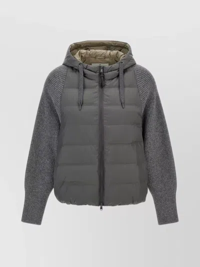 Brunello Cucinelli Hooded Down Jacket With Solomeo Inserts In Gray