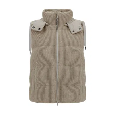 Brunello Cucinelli Hooded Down Vest In Black