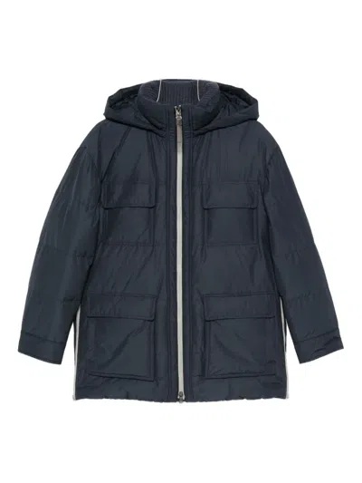 Brunello Cucinelli Hooded Flap-pocket Jacket In Blue