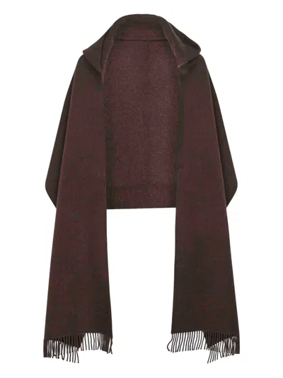 Brunello Cucinelli Hooded Fringed Cape In Brown