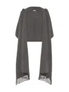 Brunello Cucinelli Hooded Fringed Poncho In Gray