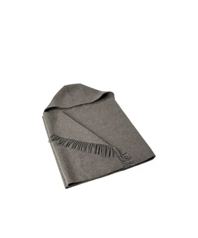 Brunello Cucinelli Hooded Fringed Poncho In Gray
