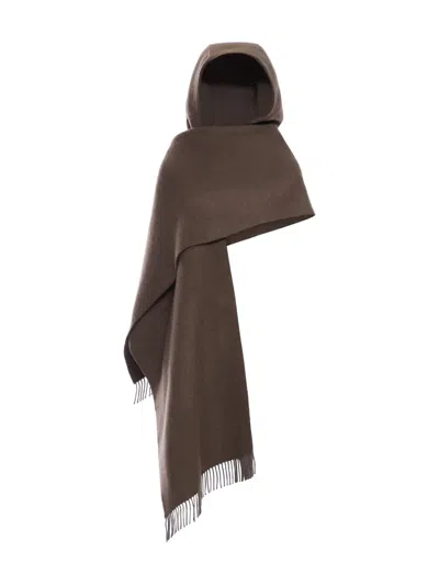 Brunello Cucinelli Hooded Fringed Scarf In Brown