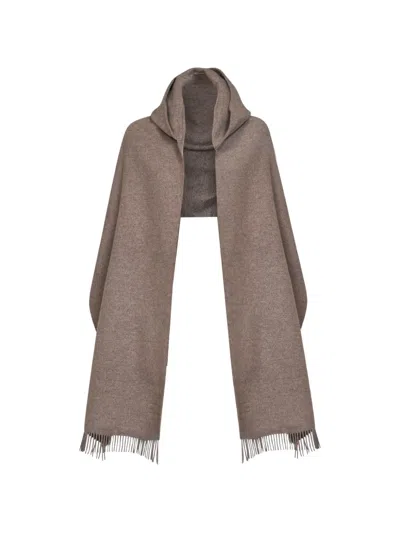 Brunello Cucinelli Hooded Fringed Scarf In Brown