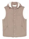 Brunello Cucinelli Sleeveless Down Jacket In Membraned Wool Flannel With Detachable Hood Clothing In Nude
