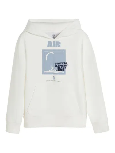 Brunello Cucinelli Kids' Hooded Graphic Sweatshirt In White