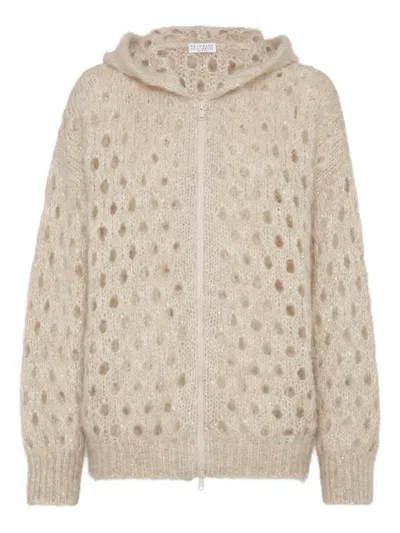 Brunello Cucinelli Hooded Hole-detail Cardigan