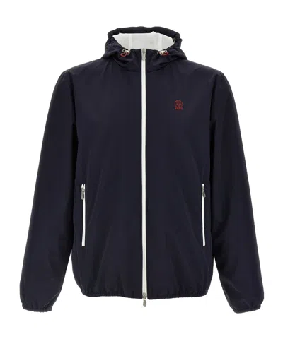 BRUNELLO CUCINELLI BRUNELLO CUCINELLI LOGO EMBROIDERED ZIP-UP HOODED JACKET