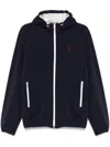 Brunello Cucinelli Membranated Nylon Jacket With Logo And Hood In Blue