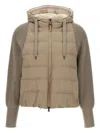 Brunello Cucinelli Two-material Puffer Jacket Casual Jackets And Parka Beige In Brown