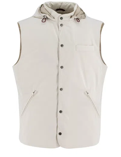 Brunello Cucinelli Hooded Lightweight Waistcoat In Neutrals