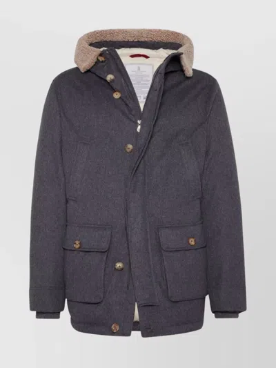 BRUNELLO CUCINELLI HOODED LONG LENGTH WARM FABRIC FRONT POCKETS