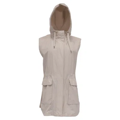 Pre-owned Brunello Cucinelli Hooded Long Vest Jacket In Beige Polyester In Gray
