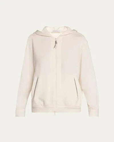 Brunello Cucinelli Hooded Monili-trim Spa Cotton Silk Felpa Jacket In Natural