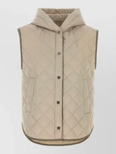 Brunello Cucinelli Hooded Nylon Sleeveless Jacket Quilted Design In Neutral