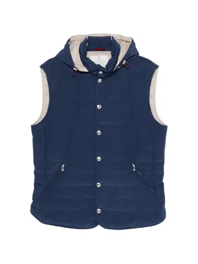Brunello Cucinelli Hooded Padded Gilet In Blue