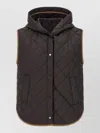 Brunello Cucinelli Hooded Padded Gilet Contrast Trim Pockets In Gray