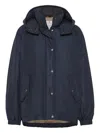 Brunello Cucinelli Puffer Jackets With Hood And Pockets In Blue