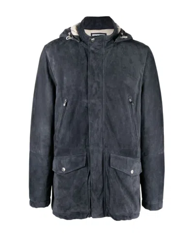 Brunello Cucinelli Hooded Padded Suede Jacket In Black