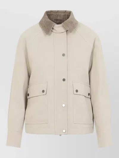 Brunello Cucinelli Hooded Parka Coat Contrast Collar Design In Gray