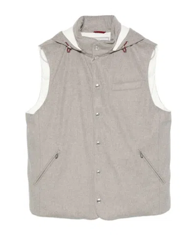 Brunello Cucinelli Hooded Press-stud Gilet In Brown