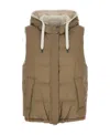 Brunello Cucinelli Goose Feather Padded Vest With Hood In Brown